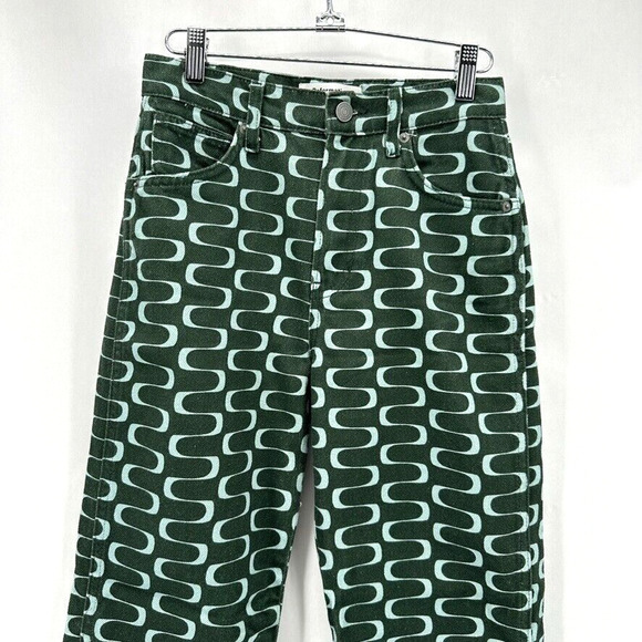 Reformation Mod High Rise Straight Jeans Size 24 Green Geometric Retro Preppy - Picture 3 of 12